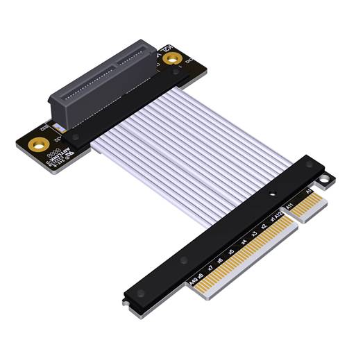 P4-X8M-X4FUR-LI PCIe 4.0 x8 Male to x4 Female Up R/A Extension Cable, 85-ohm Low Impedance