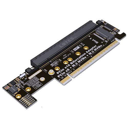 P5-X16M-X8F-2M2 PCIe 5.0 x16 Male to PCIe 5.0 x8 Female & Two PCIe 5.0 x4 M.2 NVMe Slots Adapter Card
