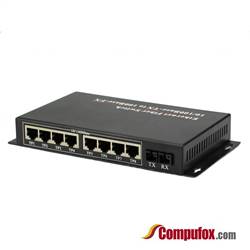 Dual Fiber 10/100M PoE Media Converter, 1-port Fiber & 8-port RJ45, 1310nm Singlemode, 20km