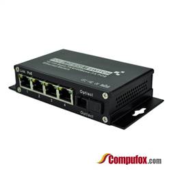Single Fiber 10/100M PoE Media Converter, 1-port Fiber & 4-port RJ45, Tx:1550nm/Rx:1310nm, Singlemode, 40km