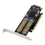 PCIe 3.0 x16 3-in-1 SSD Adapter, 1-port M.2 B-key & 1-port M.2 M-key & 1-port mSATA